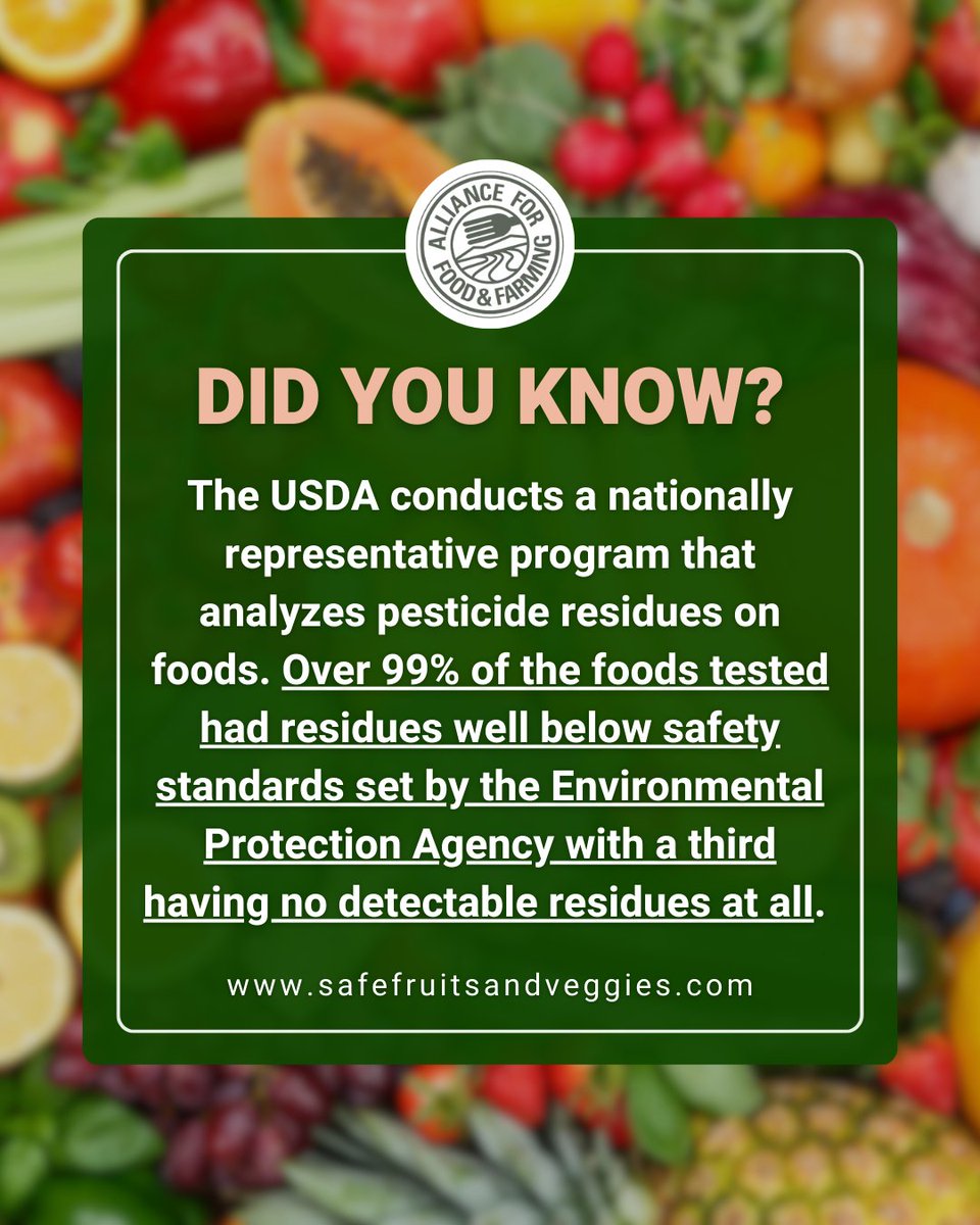 🍓🥦 Over 99% of USDA-tested produce meets strict safety standards, with a third showing no detectable residues! Enjoy fresh fruits &amp; veggies with confidence. 💚