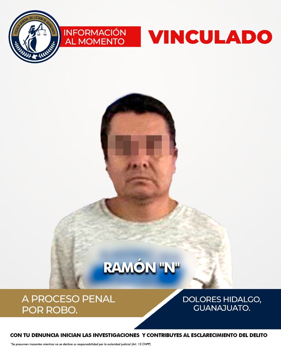 FGEGUANAJUATO's tweet photo. 🚔 ¡CAPTURADO PRESUNTO LADRÓN DE VEHÍCULOS EN DOLORES HIDALGO! 

La #FiscalíaGuanajuato logró la captura de RAMÓN “N”, señalado como responsable del robo de vehículos con violencia.

🔎 ¿Qué ocurrió?
📍 Fuera de un Oxxo, el imputado descendió de una camioneta y, bajo amenazas con arma de fuego, despojó a las víctimas de sus vehículos antes de darse a la fuga.
⚖️ Resultado:
✅ Vinculado a proceso penal
✅ Prisión preventiva dictada

#JusticiaParaTodos #SomosInvestigadores #FGEG #DoloresHidalgo