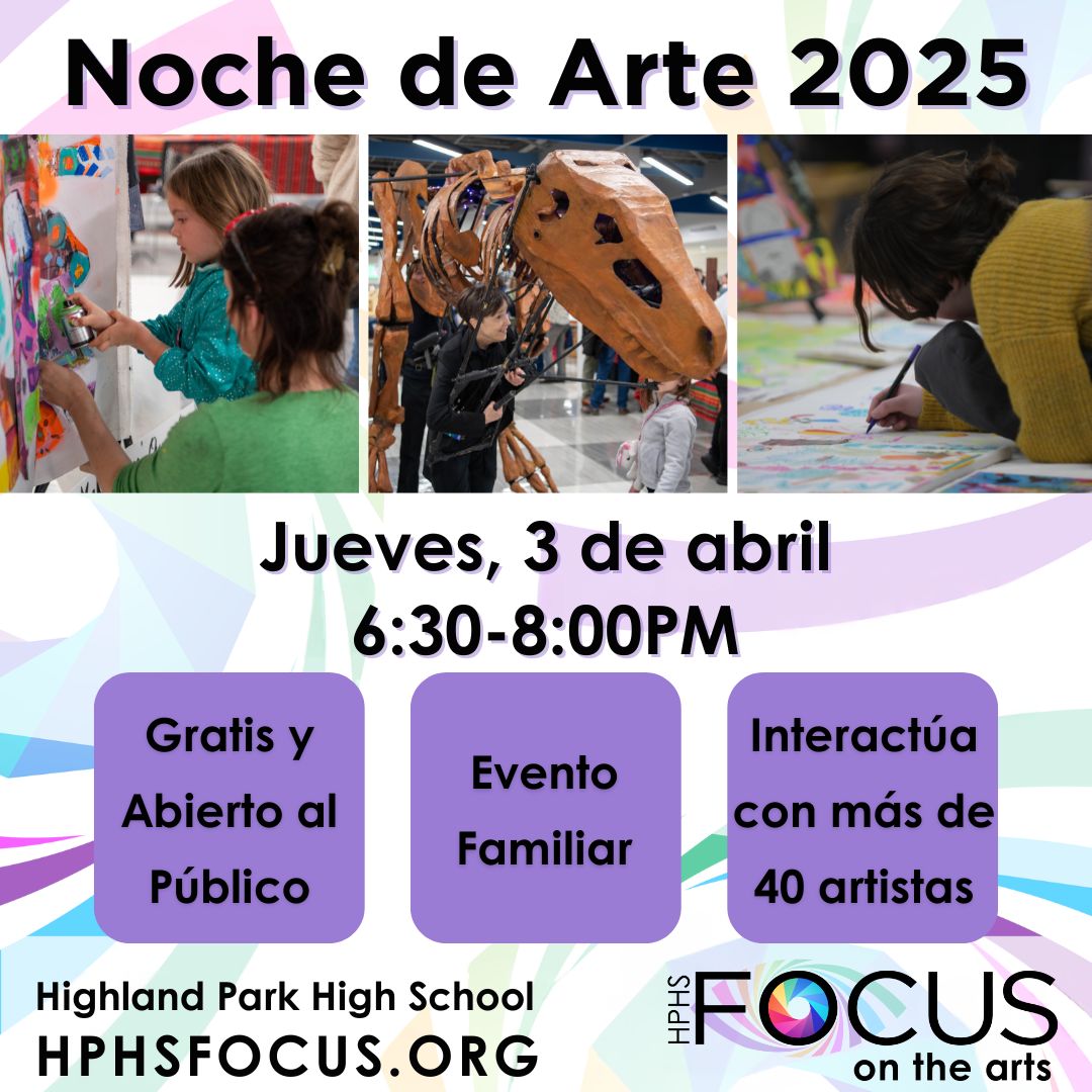 Come check out <a href="/hphsfocus/">Focus on the Arts</a> Art Night tonight from 6:30 - 8:00 <a href="/HighlandParkHS/">Highland Park H.S.</a>! Celebrate the arts at this free, fun, family-friendly event!