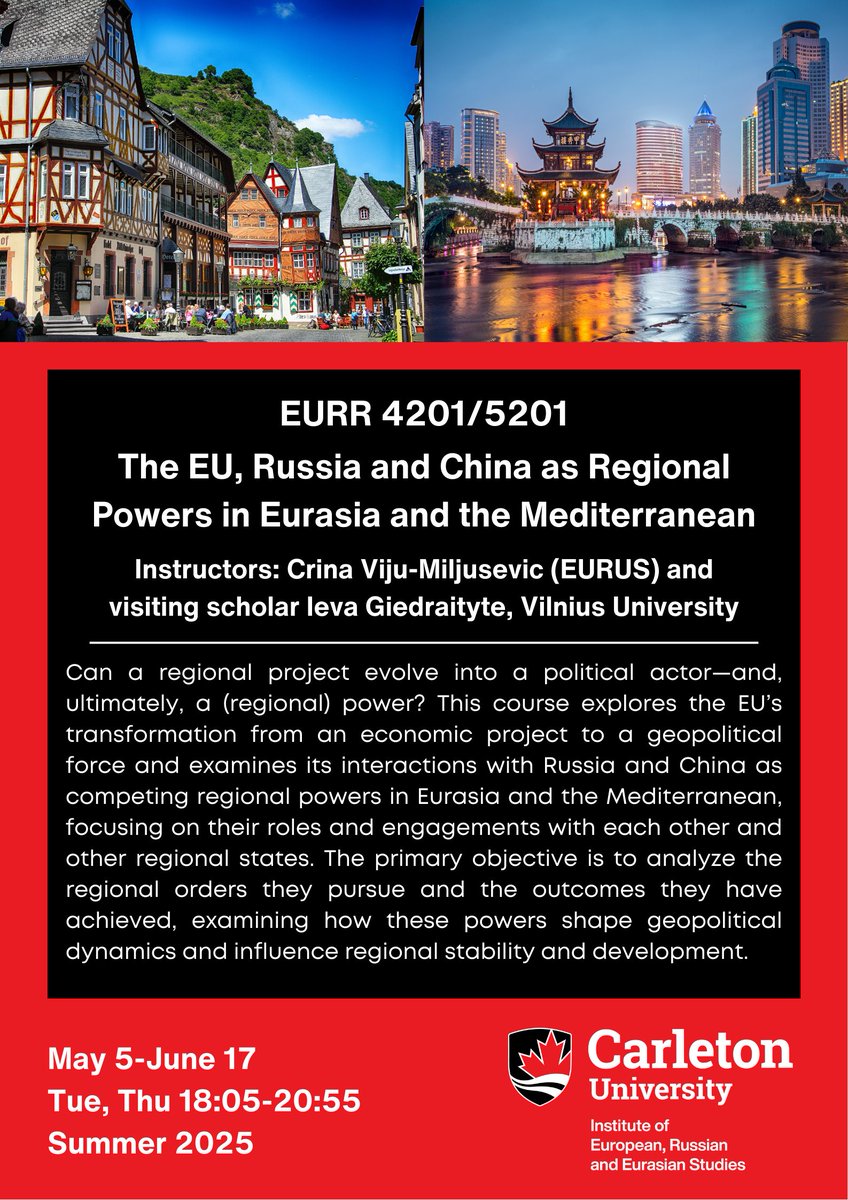 Looking for another course to take this summer? "The EU, Russia and China as Regional Powers in Eurasia and the Mediterranean" with Professors Crina Viju-Miljusevic and Ieva Giedraityte is open for enrollment. Register now on Carleton Central!