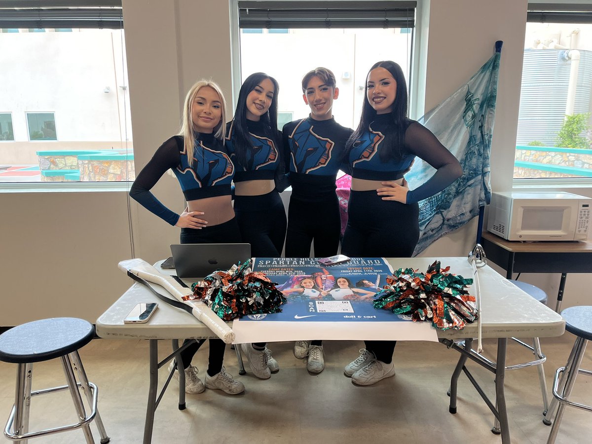 Thank you to the <a href="/pebblehillsband/">Pebble Hills Band & Color Guard</a> color guard members for stopping by today to promote auditions next week! Hope to see lots of our Bobcats perform next year! 🩵🧡 <a href="/Puentes_MS/">Greta June Brasgalla</a> <a href="/PHills_HS/">Pebble Hills High School</a>