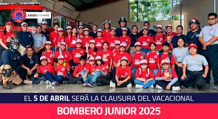 Este sábado 5 de abril se realizará la clausura del curso vacacional #BomberosJunior2025, en el que participaron #36Jóvenes entre 10 y 14 años durante cuatro semanas. bit.ly/448XsqY  

#AbnegaciónyDisciplina 🚒