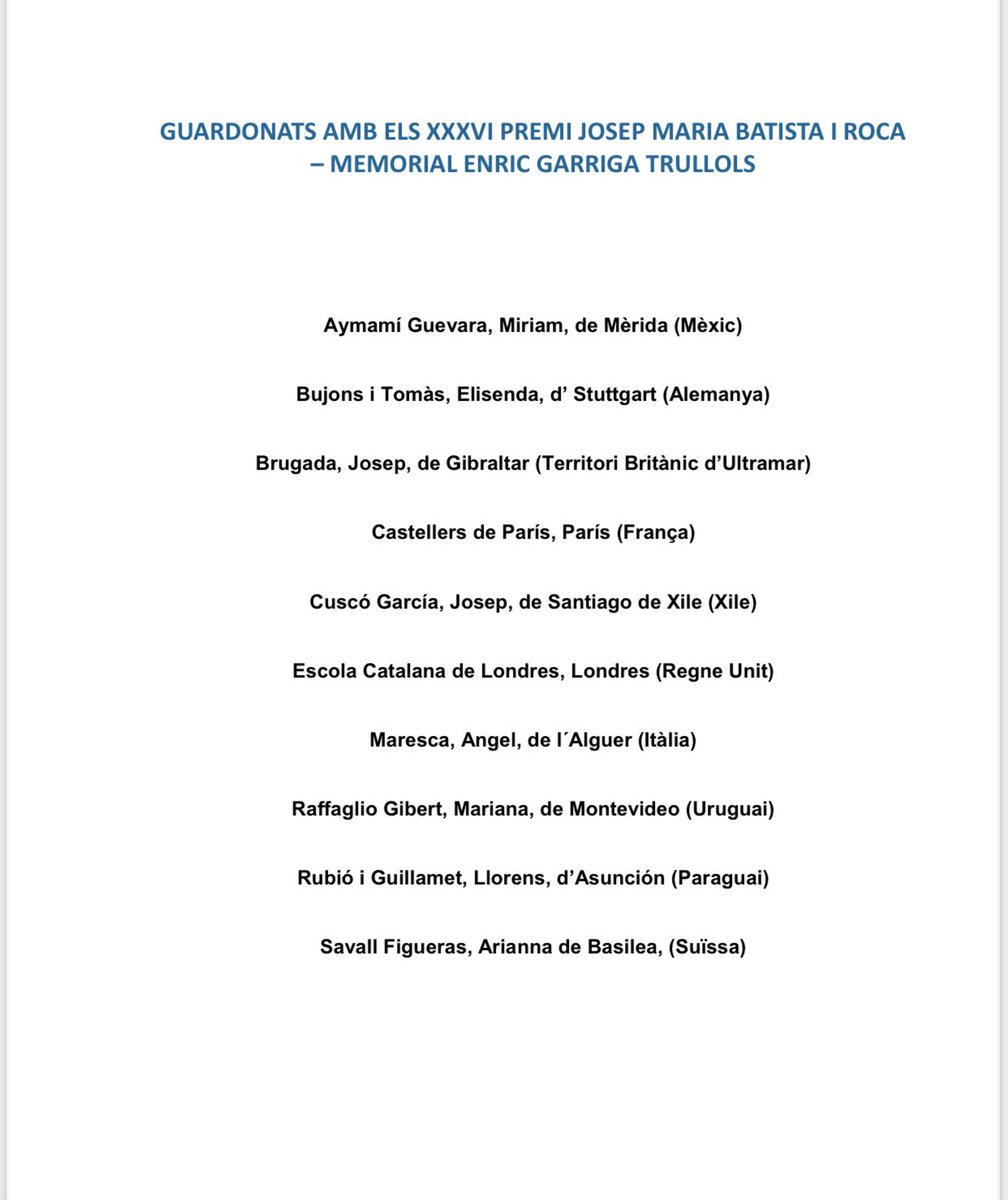 Estic molt contenta d'anunciar que m'han donat el XXXVI Premi Josep Maria Batista i Roca - Memorial Enric Garriga Trullols, per la continuada tasca de projecció exterior de la llengua i la cultura catalanes que atorga l'Institut de Projecció Exterior de la Cultura Catalana 🎶