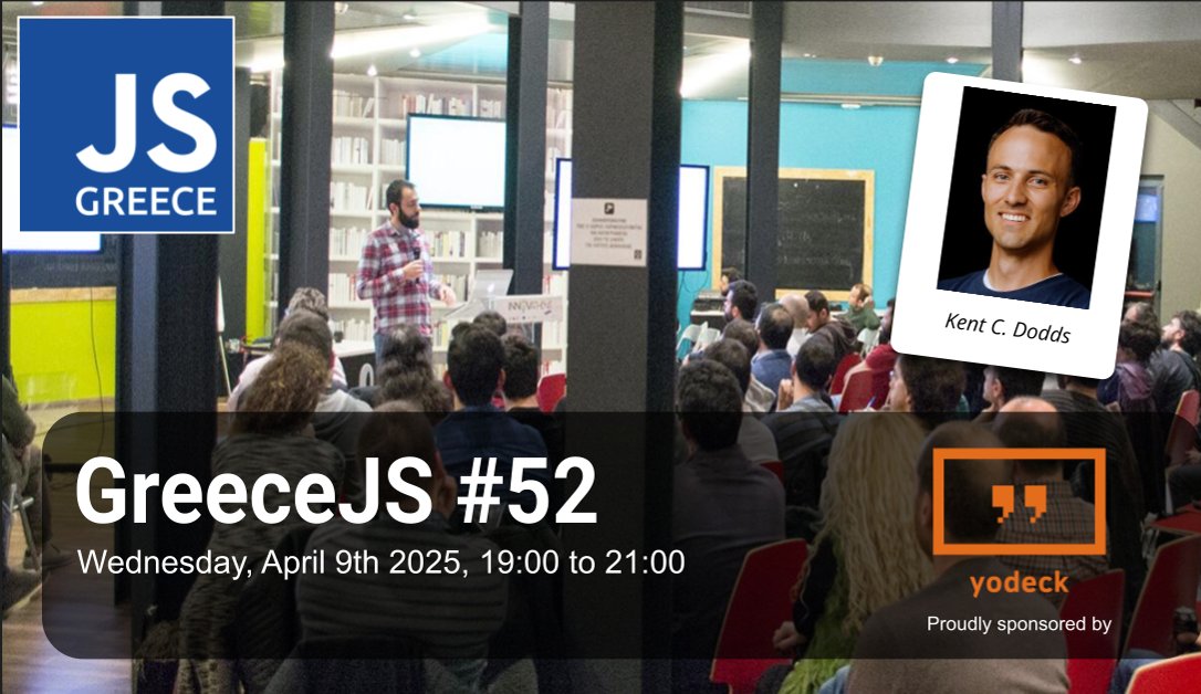 GreeceJS (@greecejs) on Twitter photo 🎉<a href="/kentcdodds/">Kent C. Dodds ⚡</a> is joining us on Apr 9 at ImpactHub
📷He’ll talk about the future of user interaction, live-code a “Jarvis-like” assistant, and join us for a live AMA hosted by <a href="/chaidas/">Angelos Chaidas</a>
🍻 As always BeerJS & live stream!
Sponsored by: <a href="/YodeckSignage/">Yodeck</a>
👉2ly.link/261y4 🎉<a href="/kentcdodds/">Kent C. Dodds ⚡</a> is joining us on Apr 9 at ImpactHub
📷He’ll talk about the future of user interaction, live-code a “Jarvis-like” assistant, and join us for a live AMA hosted by <a href="/chaidas/">Angelos Chaidas</a>
🍻 As always BeerJS & live stream!
Sponsored by: <a href="/YodeckSignage/">Yodeck</a>
👉2ly.link/261y4