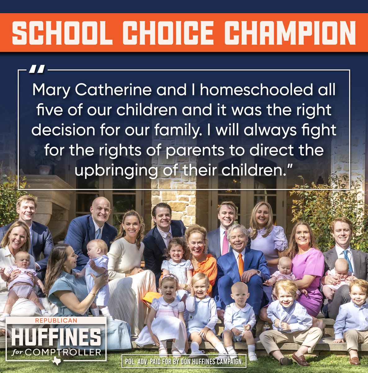 Congrats to the Texas House Education Committee for moving us closer to universal school choice!

As your Comptroller, I’ll champion and closely oversee Education Savings Accounts to ensure that Texas has the most efficient, transparent, and accountable education freedom program