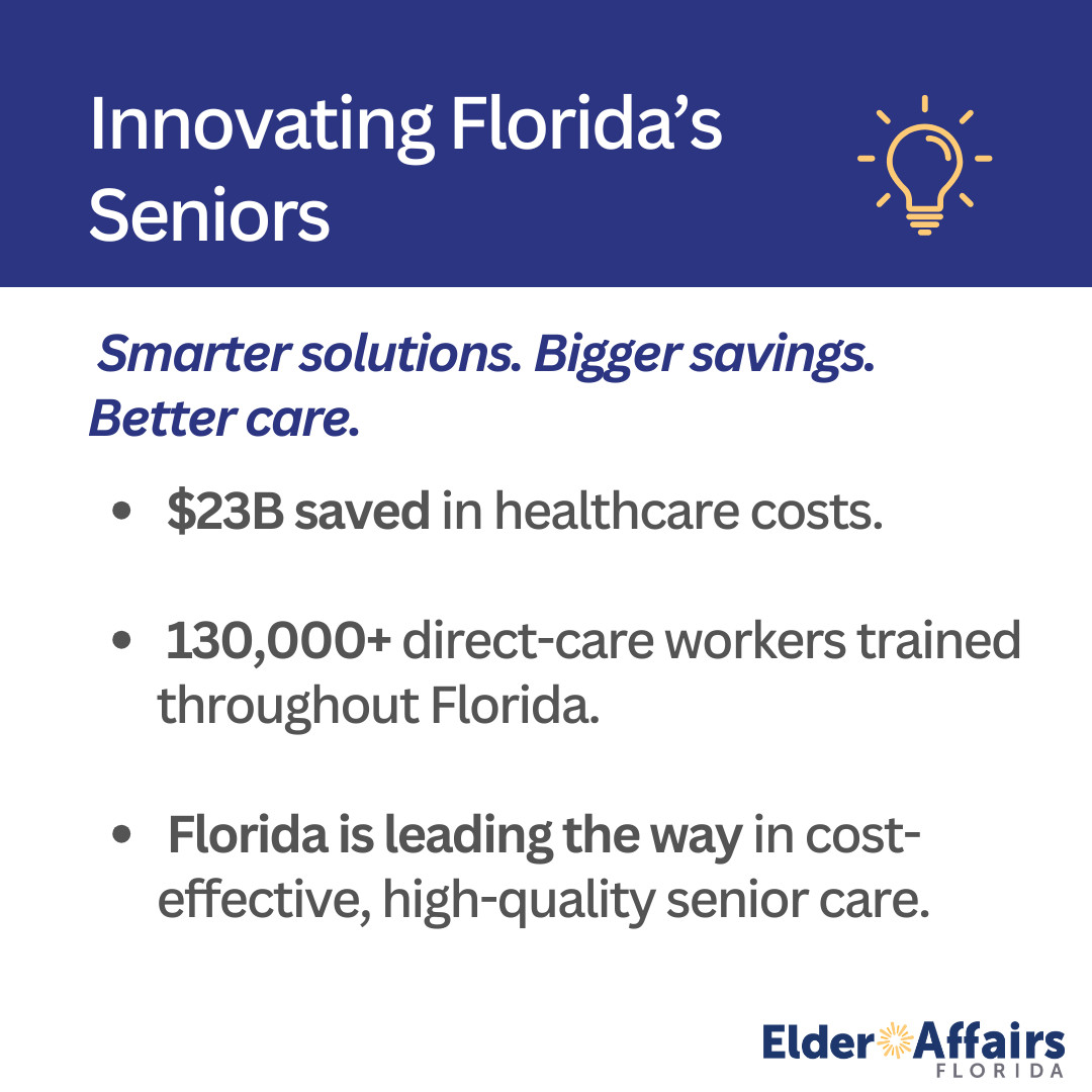 Maximizing Impact, Minimizing Costs 💡💰
From streamlining dementia care to modernizing data, DOEA leads in cost-effective, high-impact solutions for Florida’s seniors—saving billions while improving care statewide.
#LiveWell #AgeWell #AgingWithExcellence