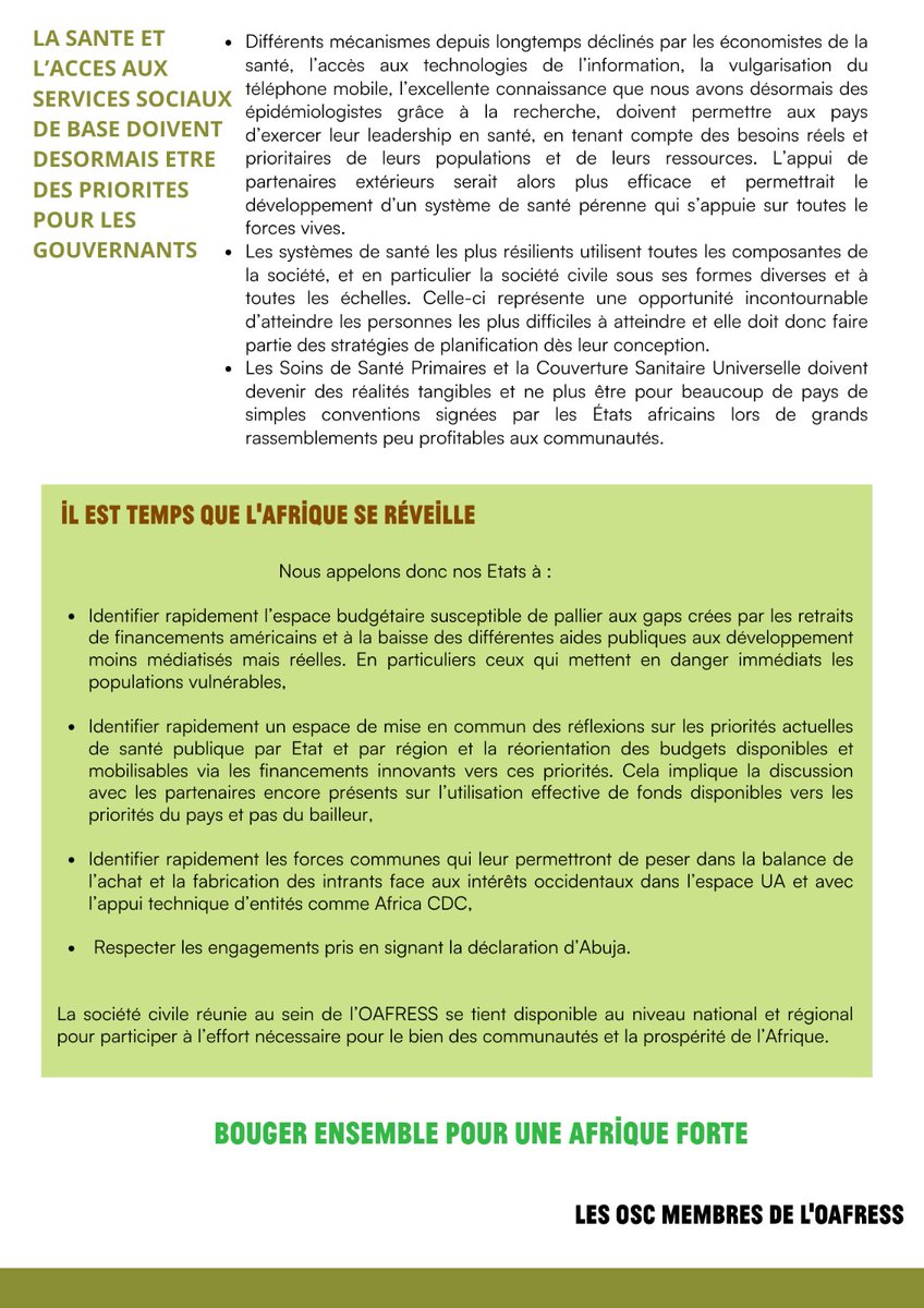 oafress's tweet image. Le New York Times @nytimes a récemment rapporté que le Gouvernement américain envisageait de mettre fin à son soutien à @gavi. Les #OSC réunies au sein de l’@oafress appellent les dirigeants africains à agir sans délai pour garantir à tous l’accès à des soins de santé essentiels.
