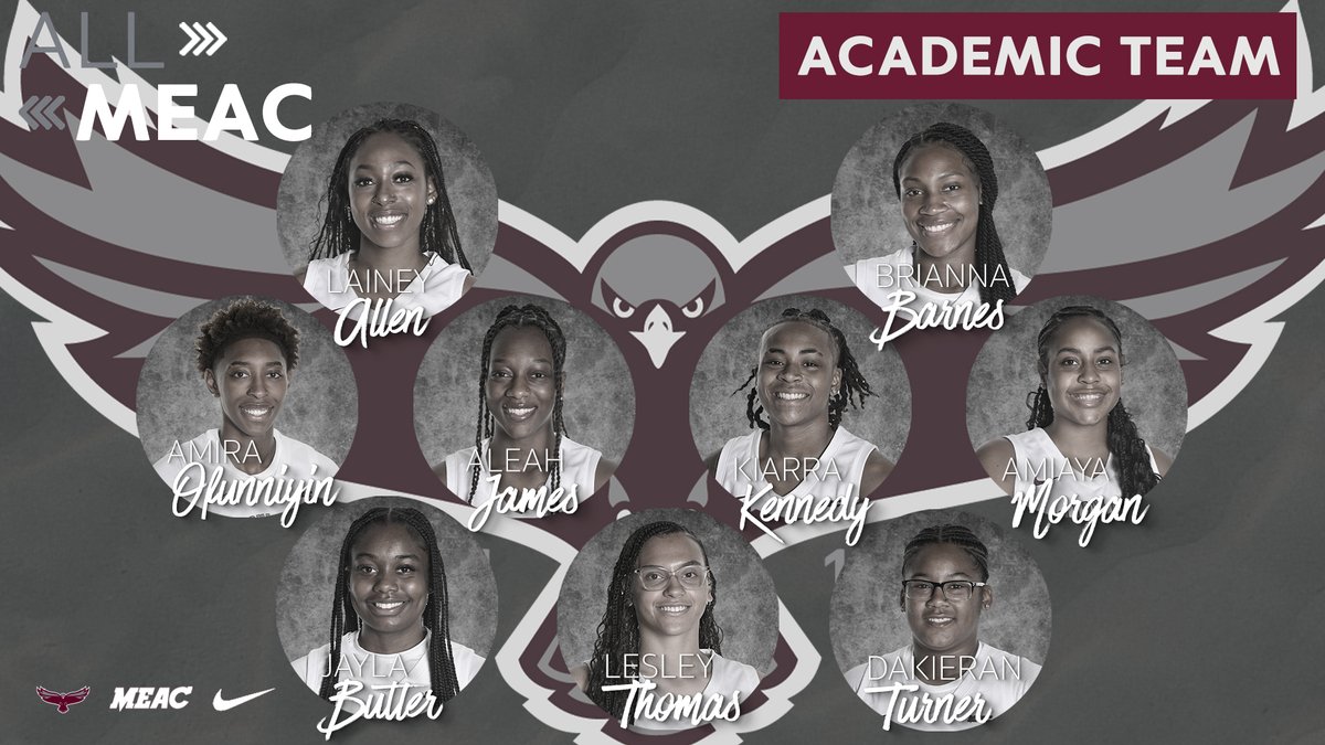🏀ALL-ACADEMIC🏀

9 UMES women's players were selected to the MEAC All-Academic Team!

Lainey Allen
Brianna Barnes
Jayla Butler
Aleah James
Kiarra Kennedy
Amiaya Morgan
Amira Ofunniyin
Lesley Thomas
DK Turner

Full story: umeshawksports.com/news/2025/4/3/…

#HawkPride | #SoarAboveandBeyond