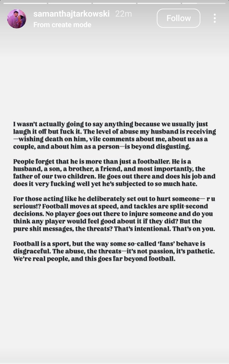 EvertonBlueArmy's tweet image. The wife of Tarkowski having to post this cause she&apos;s receiving death threats for a tackle her husband made in a football match. The reds should absolutely hang their heads in shame. Vile bunch.