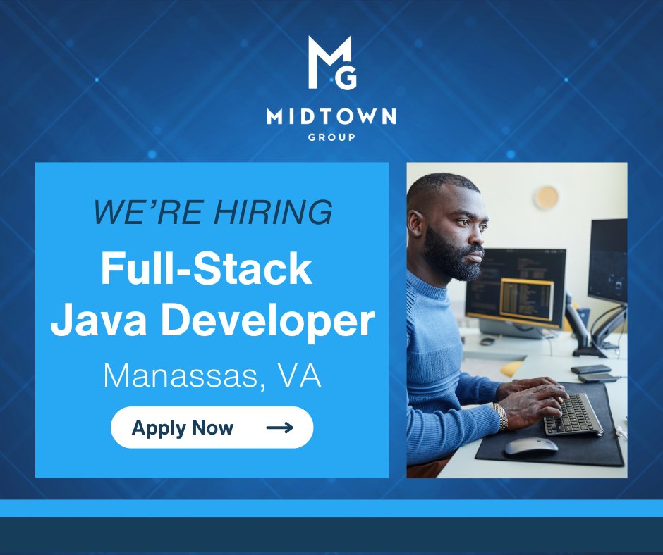 DCMidtownGroup's tweet image. The Midtown Group is looking for a Full-Stack Java Developer in Manassa, VA.
Check out the requirements and apply now: bit.ly/3FP1lY9  
#javadeveloperjobs #fullstackdeveloperjobs #techjobs #softwareengineering #itcareers #developerjobs #robotframework #springboot