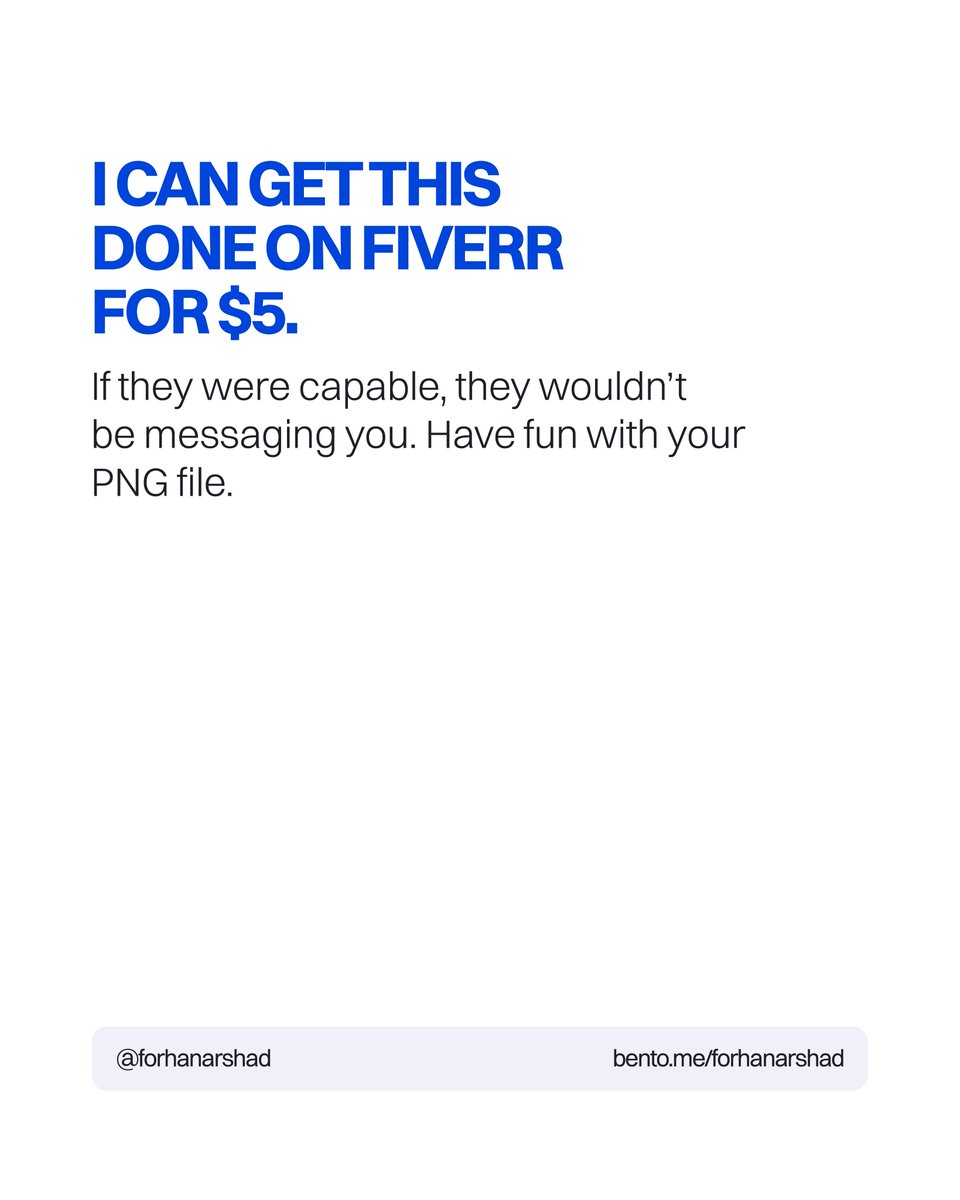 forhanarshad's tweet photo. From 'I can get this done for $5 on Fiverr' to 'Make it stand out'

These are the lines that haunt every creative’s nightmares.
Swipe through for a laugh, a cry, and a nod if you’ve been there.

Drop your own client horror stories below
Follow for more design truths! https://t.co/fzB4atrESi