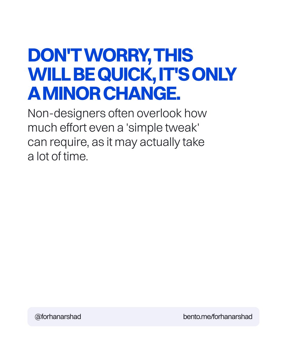 forhanarshad's tweet photo. From 'I can get this done for $5 on Fiverr' to 'Make it stand out'

These are the lines that haunt every creative’s nightmares.
Swipe through for a laugh, a cry, and a nod if you’ve been there.

Drop your own client horror stories below
Follow for more design truths! https://t.co/fzB4atrESi