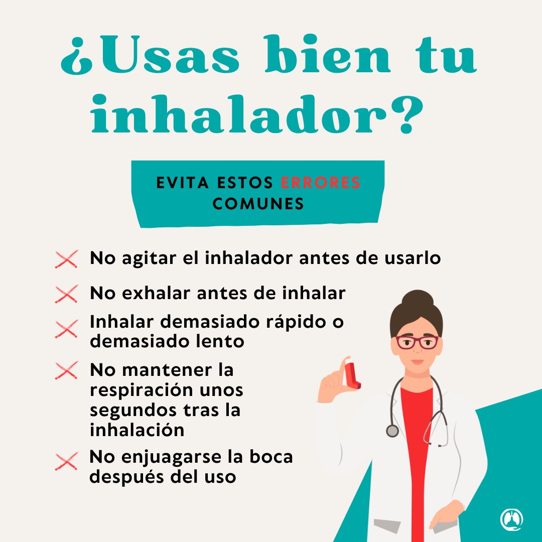 ⚠️ Evita errores comunes al usar tu inhalador ⚠️

❌ No agitarlo (si lo requiere)
❌ No exhalar antes de inhalar 🌬️
❌ Inhalar a velocidad incorrecta
❌ No mantener la respiración
❌ No enjuagar si es corticoide

¡Consulta a tu médico o farmacéutico y revisa tu técnica!