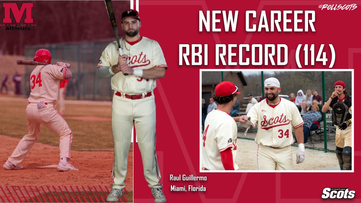 We have a new career RBI record holder as Raul Guillermo drives in his 114th run to break the record set by Ryan Stubler 2005-2008. <a href="/MCScotsBaseball/">MC Baseball</a> <a href="/bream_raul09/">Raul Guillermo</a> <a href="/MonmouthCollege/">Monmouth College</a> #RollScots