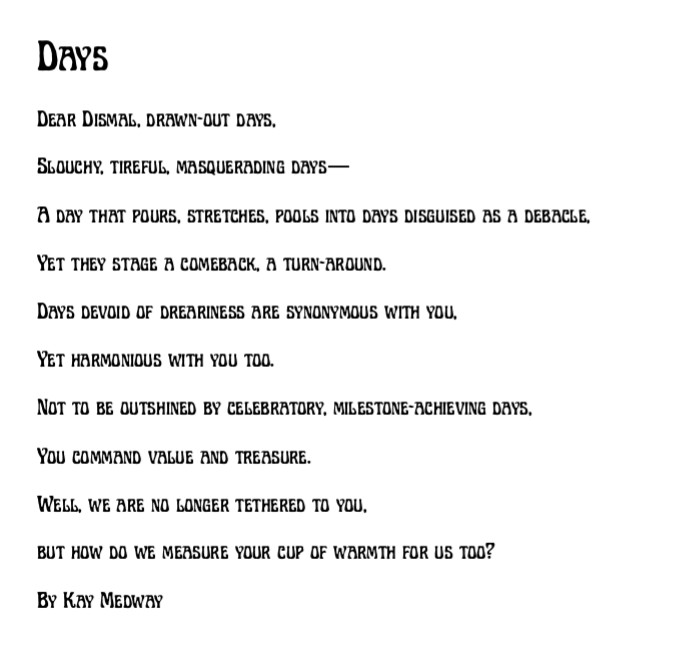 TweetsbyKayM10's tweet photo. #PersonifyThis #Days #poetry https://t.co/f1Z3dsi5ic