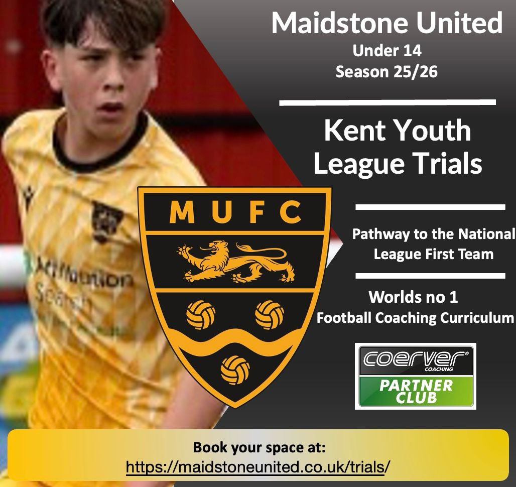 mufccommunity's tweet photo. ✍️ Register your interest to trial for next seasons @maidstoneunited under 14 @KentYouthLeague team 👇

https://t.co/y4gtKoJTTy https://t.co/8QYQZID0rU