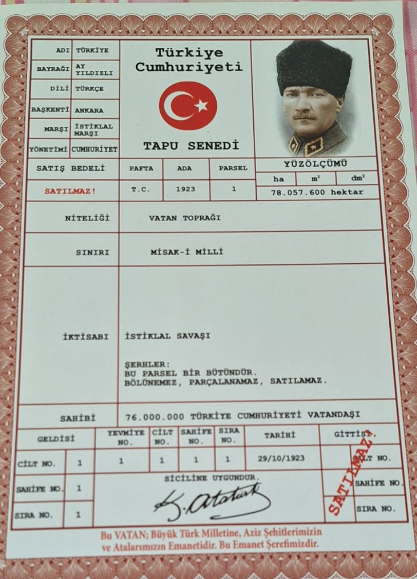 Evet bu ülke babamızın malı..

Babamız                                       Tapusu