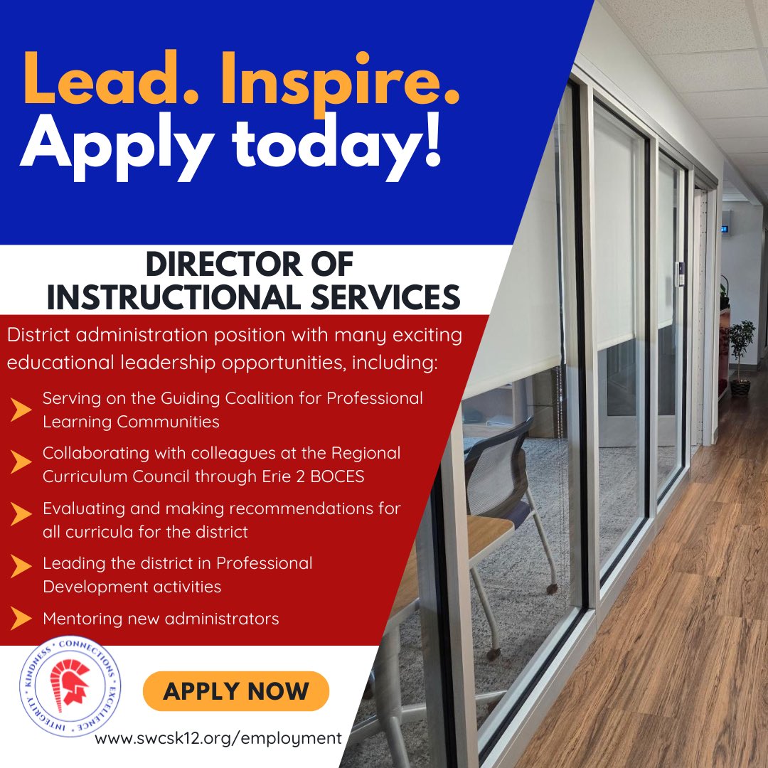 Southwestern CSD (@swcstrojans) on Twitter photo LEAD, INSPIRE & APPLY TODAY!
Southwestern Central School District is seeking a DIRECTOR OF INSTRUCTIONAL SERVICES.
#TeamSouthwestern #TrojanPride
<a href="/MoDonahue/">Maureen Mo Donahue</a> <a href="/MollyMMooreSWCS/">Molly Moore</a> <a href="/wnyjobs/">WNYJobs.com</a> <a href="/E2CCB/">Erie 2-Chautauqua-Cattaraugus BOCES</a> <a href="/ThePost_Journal/">The Post-Journal</a> <a href="/TheObserverNY/">OBSERVER</a> <a href="/WRFARadio/">WRFA 107.9 FM</a> <a href="/GregLarsonWDOE/">Gregory Larson</a>
<a href="/KaitlinRing/">Kaitlin Ring</a> <a href="/coopsscoop79/">Scott Cooper</a> LEAD, INSPIRE & APPLY TODAY!
Southwestern Central School District is seeking a DIRECTOR OF INSTRUCTIONAL SERVICES.
#TeamSouthwestern #TrojanPride
<a href="/MoDonahue/">Maureen Mo Donahue</a> <a href="/MollyMMooreSWCS/">Molly Moore</a> <a href="/wnyjobs/">WNYJobs.com</a> <a href="/E2CCB/">Erie 2-Chautauqua-Cattaraugus BOCES</a> <a href="/ThePost_Journal/">The Post-Journal</a> <a href="/TheObserverNY/">OBSERVER</a> <a href="/WRFARadio/">WRFA 107.9 FM</a> <a href="/GregLarsonWDOE/">Gregory Larson</a>
<a href="/KaitlinRing/">Kaitlin Ring</a> <a href="/coopsscoop79/">Scott Cooper</a>