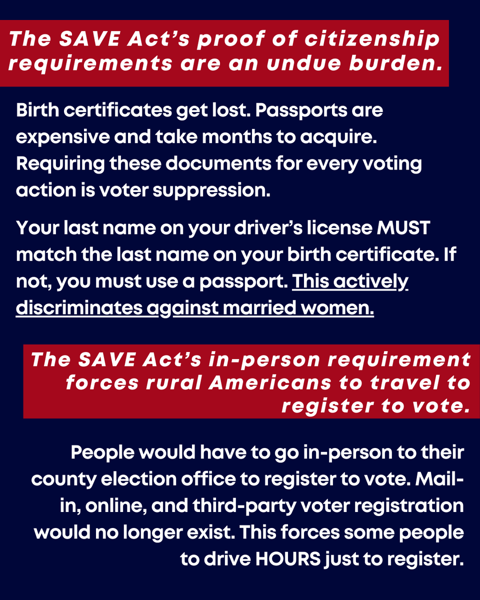 This bill from Congressional Republicans is a threat to the voting rights of thousands of Montanans. It disproportionately affects married women, as well as low-income and rural Montanans. Voting should be easy, not something that requires $200 and a three-hour drive. #mtpol