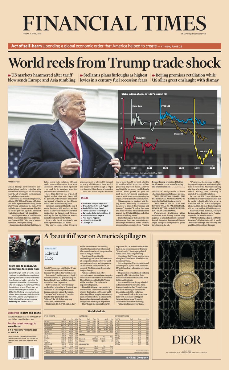 Just published: front page of the Financial Times, UK edition, Friday April 4 on.ft.com/4j9ayss