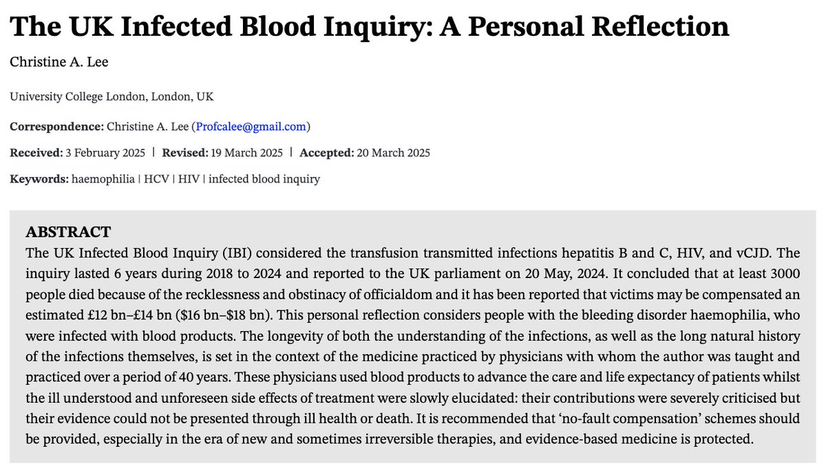 Michael Makris (@profmakris) on Twitter photo Professor Christine Lee reflects on some of the conclusions of the UK Infected Blood Inquiry. The manuscript has just been published by the journal Haemophilia. <a href="/haemophilia_jnl/">Haemophilia Journal</a> #hemophilia. The PDF of the manuscript is freely available at: tinyurl.com/mvh2mk22 Professor Christine Lee reflects on some of the conclusions of the UK Infected Blood Inquiry. The manuscript has just been published by the journal Haemophilia. <a href="/haemophilia_jnl/">Haemophilia Journal</a> #hemophilia. The PDF of the manuscript is freely available at: tinyurl.com/mvh2mk22