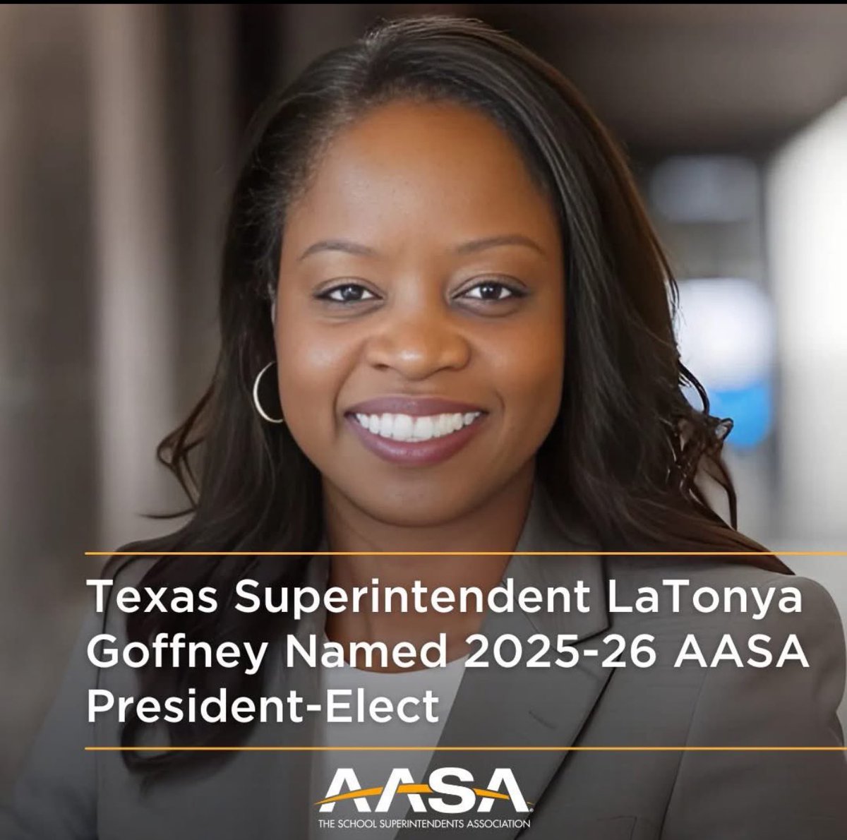 Dr. Martha SalazarZamora (@m_salazarzamora) on Twitter photo Congratulations to my dear friend & Sister Superintendent <a href="/drgoffney/">Dr. LaTonya M. Goffney</a> for continuing to be a trailblazer in education as the 25-26 President-Elect. She is the FIRST African American female to ever lead <a href="/AASAHQ/">AASA</a> as President. Proud you are representing Texas at the National level!! Congratulations to my dear friend & Sister Superintendent <a href="/drgoffney/">Dr. LaTonya M. Goffney</a> for continuing to be a trailblazer in education as the 25-26 President-Elect. She is the FIRST African American female to ever lead <a href="/AASAHQ/">AASA</a> as President. Proud you are representing Texas at the National level!!