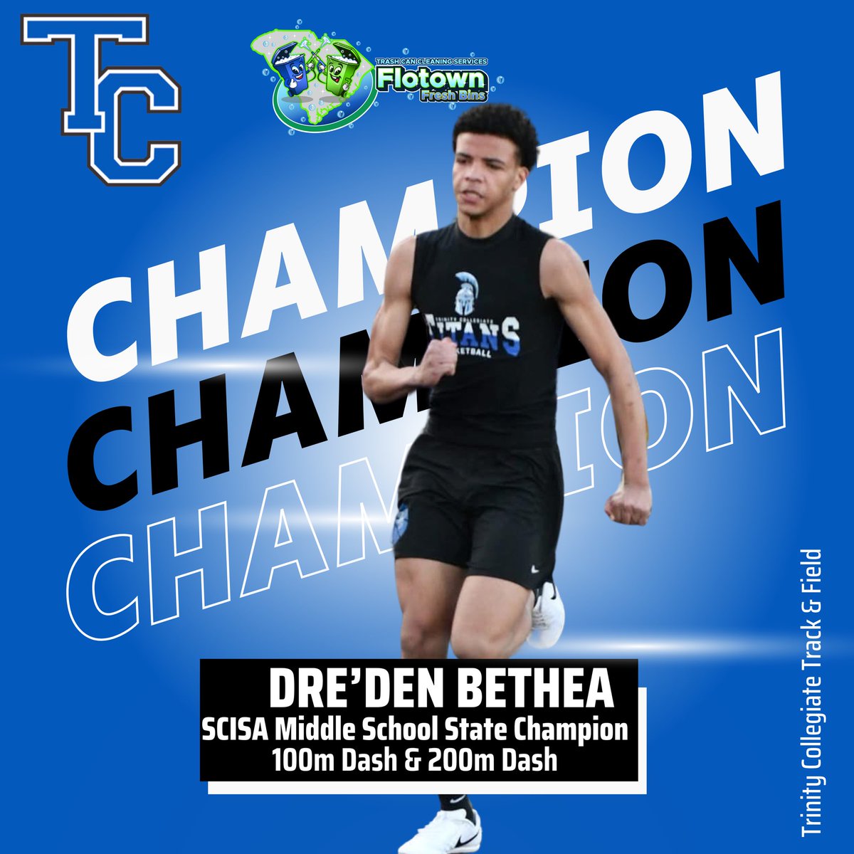We have a double state champion! Congrats to 8th grader Dre’den Bethea on bringing home the SCISA Middle School State Championship in the 100 and 200 meter dash at Wilson Hall tonight!