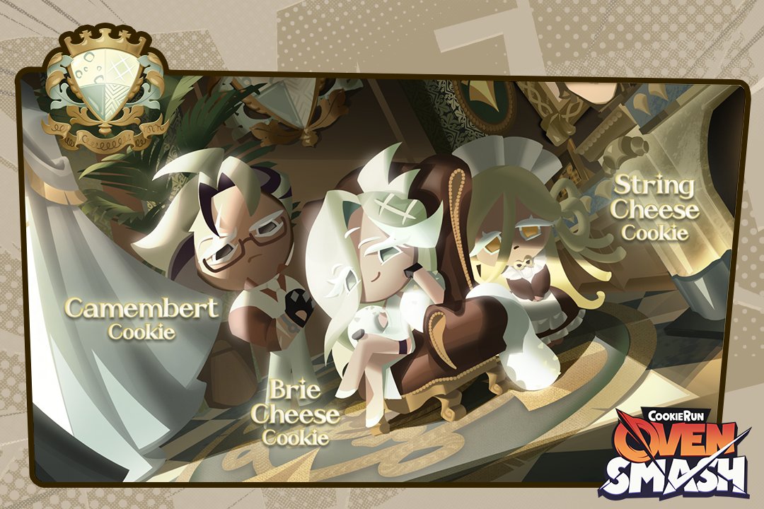 The endlessly glamorous and elegant celebrity family, the Lactose family🧀

Always looking gouda!
💛#CamembertCookie, 🍕#StringCheeseCookie, and 🧀#BrieCheeseCookie reek of Platter City excellence! 🏙️ 

But perhaps there's more than meets the eye...? 🕶️

#CookieRun