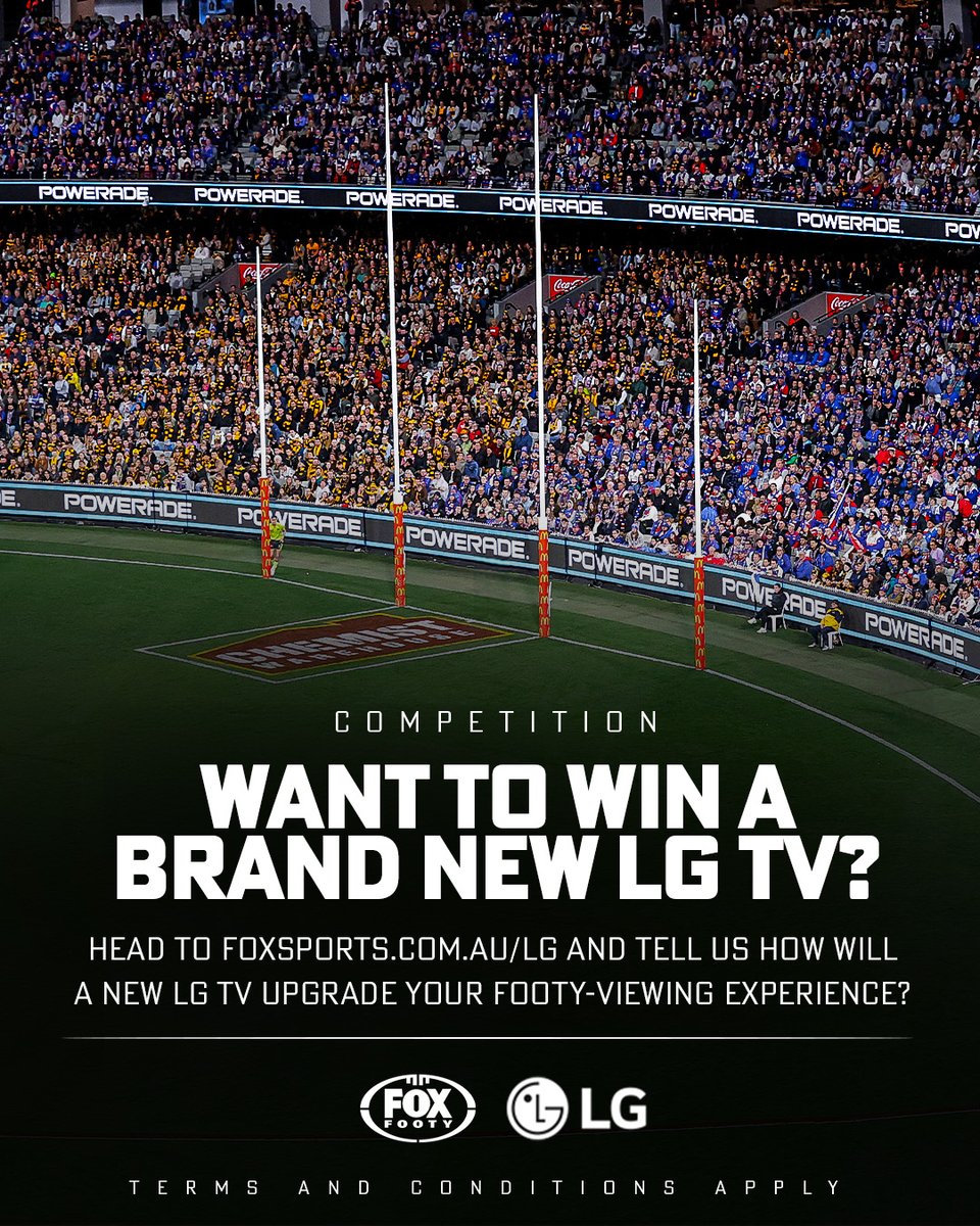 🚨 COMPETITION 🚨

<a href="/FOXFOOTY/">Fox Footy</a> and <a href="/LG_Australia/">LG Australia</a> are giving you the chance to win 1 of 2 TVs, so you can catch all the footy in first-class 4K 🙌 

Just head to foxsports.com.au/lg and tell us how a new LG TV will upgrade your footy-viewing experience to enter! T&amp;Cs Apply