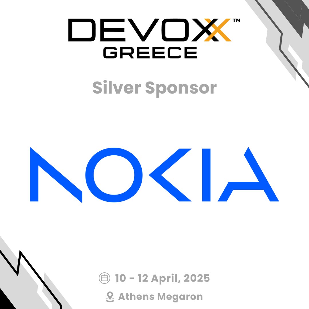 🚀 We’re thrilled to welcome <a href="/nokia/">Nokia</a>, as a Silver Sponsor for Devoxx Greece 2025!

Nokia is a leading B2B technology innovation leader, pioneering the future where networks meet cloud to realize the full potential of digital in every industry.

#DevoxxGreece #Nokia #techevent