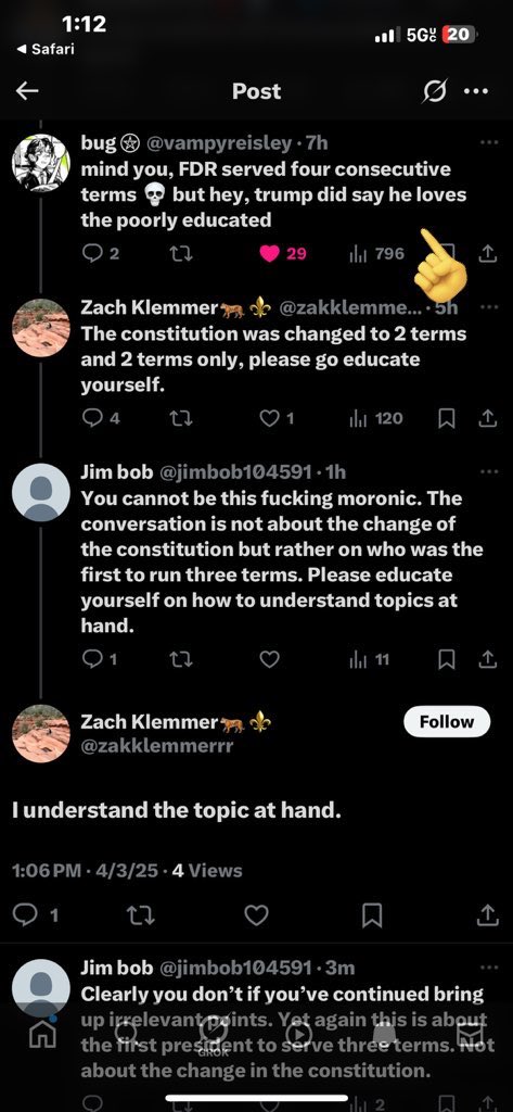 jimbob104591's tweet photo. @zakklemmerrr @SourRiley @vampyreisley @HiiGHOFFJAVi @DailyLoud “Trump wouldn’t” no shit you absolute moron. You are literally replying to someone that knows that. If you were truly trying to correlate then you wouldn’t have replied to a completely different person that said there was already a president who had done so. Your own comment https://t.co/SeIbbeGrjf