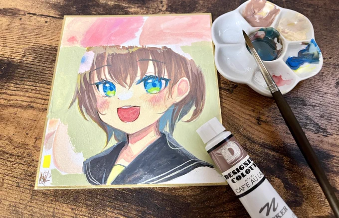 デザイナースカラーの試し塗り。濃い目に塗るとガッシュになるね。水彩紙に薄く塗るのも試してみたい 