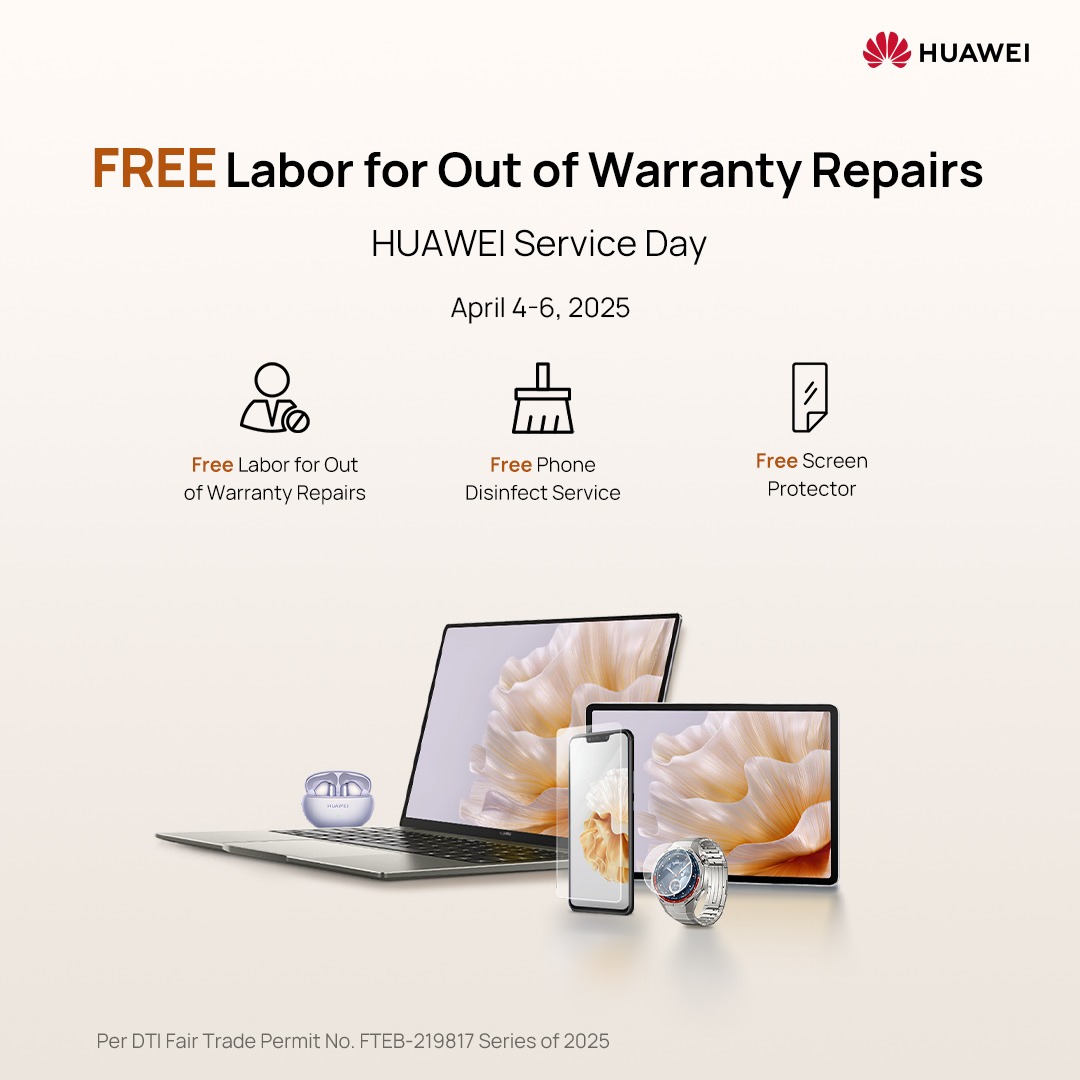 huaweimobileph's tweet photo. FREE Labor Fee is back! More savings on repair as NO labor charge is collected for your out-of-warranty devices. Participate now by visiting your nearby HUAWEI Authorized Service Center from April 4-6, 2025.

Learn More: https://t.co/6zo6ZvfdZi https://t.co/TWsTUsOHCd
