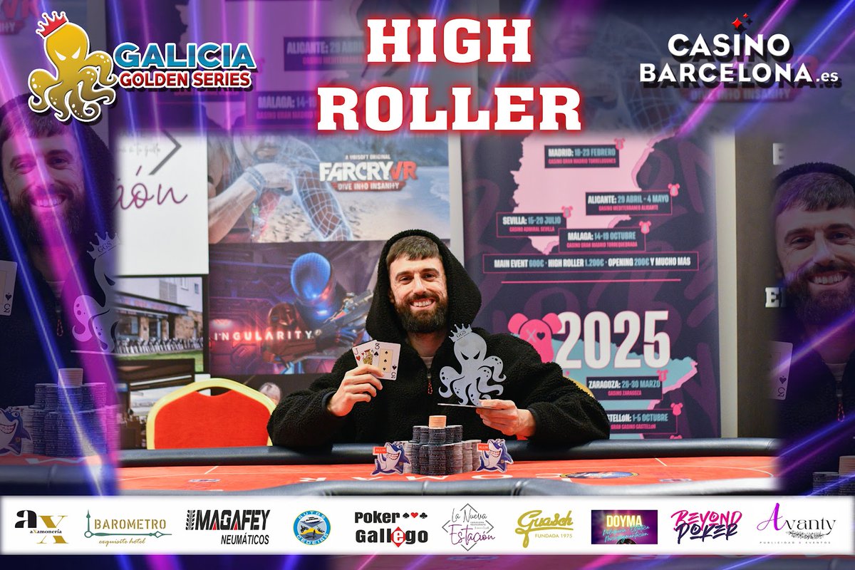 Cristian Alvarez es el flamante campeón del High Roller!!!!!
Nuestro más multitudinario High Roller hasta la fecha, con 59 inscripciones, se lo ha llevado, tras pacto a 3 por ICM, Cristian Alvarez!!!! Enhorabuena campeón!!!!
Nosotros nos despedimos hasta mañana, donde tendremos