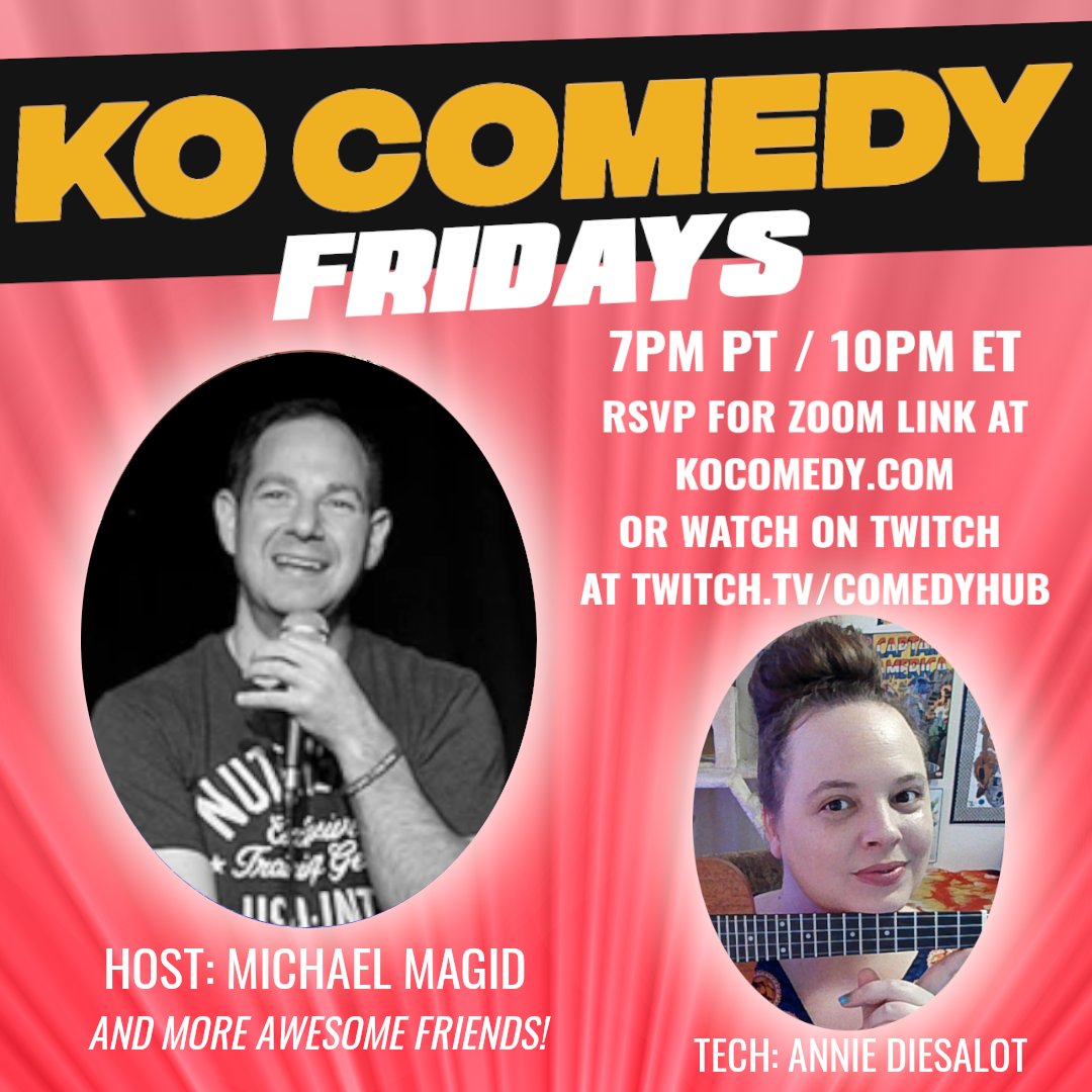 Michael Magid (@michaelmagid) on Twitter photo Interweb! Looking for something cost effective during these tumultuous times?! Join us on <a href="/kocomedy/">KO Comedy</a> Friday Night 7pm Pacific/10pm Eastern Tariff FREE Because Show is FREE!
Link kocomedy.com
Part Stand Up / Part Podcast/ All FUN :P <a href="/aaronhertzog/">Aaron Hertzog</a> <a href="/jackiemonahan/">Jackie Primrose Monahan</a> Interweb! Looking for something cost effective during these tumultuous times?! Join us on <a href="/kocomedy/">KO Comedy</a> Friday Night 7pm Pacific/10pm Eastern Tariff FREE Because Show is FREE!
Link kocomedy.com
Part Stand Up / Part Podcast/ All FUN :P <a href="/aaronhertzog/">Aaron Hertzog</a> <a href="/jackiemonahan/">Jackie Primrose Monahan</a>