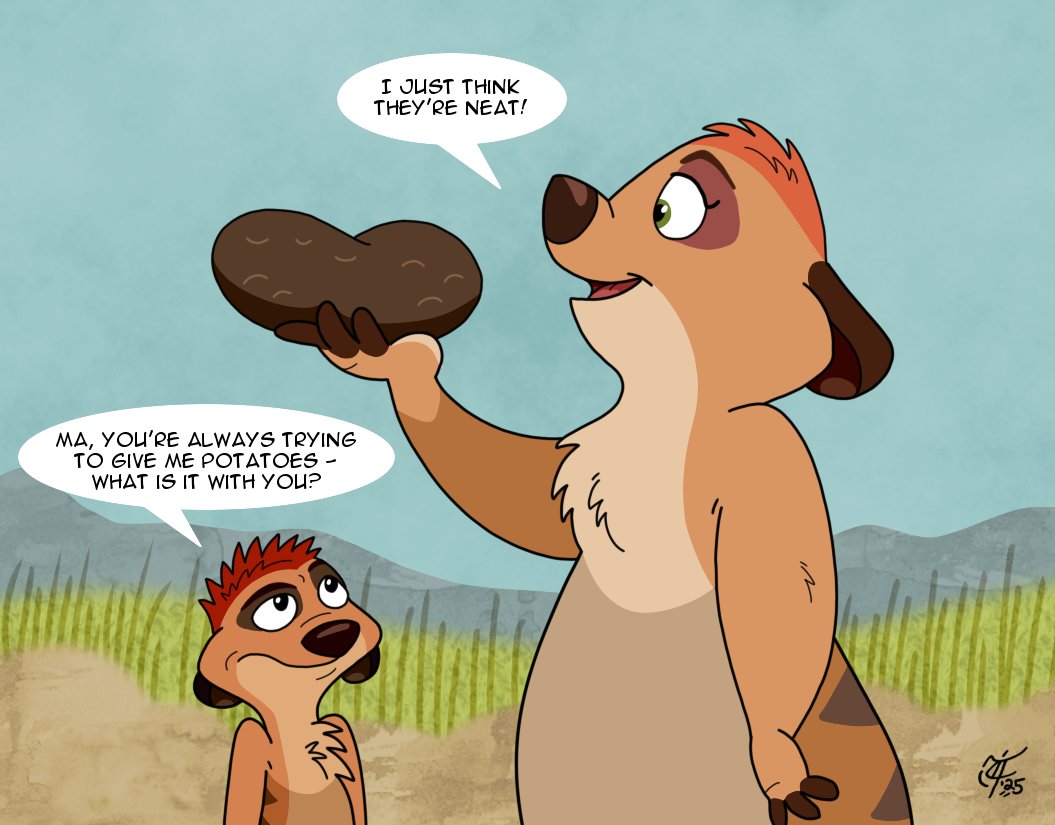 ScooterDoodles's tweet photo. A silly little scene inspired by "The Simpsons" with a young Timon and his Ma 🐾🥔💛😉 #MaMeerkat #MargeSimpson #Timon #TheLionKing112 #tlkfanart #TheSimpsons #cartooncrush #charactermashup #fanart #simpsonsdidit https://t.co/W4D9BjpuFh
