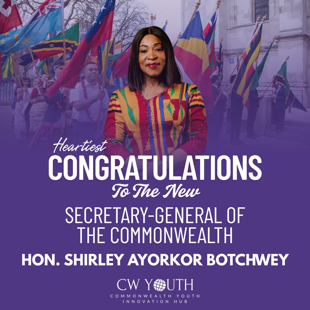 Heartiest congratulations to  <a href="/SGCommonwealth/">Shirley Botchwey</a> of <a href="/commonwealthsec/">The Commonwealth</a> , Hon. Shirley Ayorkor Botchwey on her assumption of office! Wishing you great success in leading the Commonwealth towards a brighter and more united future.

#CWYouth 
#TogetherWeThrive