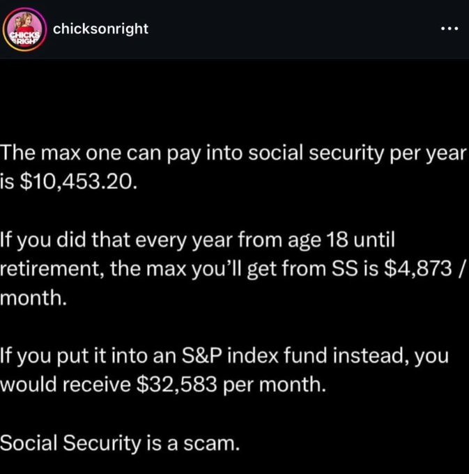 WallStreetMav's tweet photo. Social security is a scam https://t.co/nnqMtINv2U
