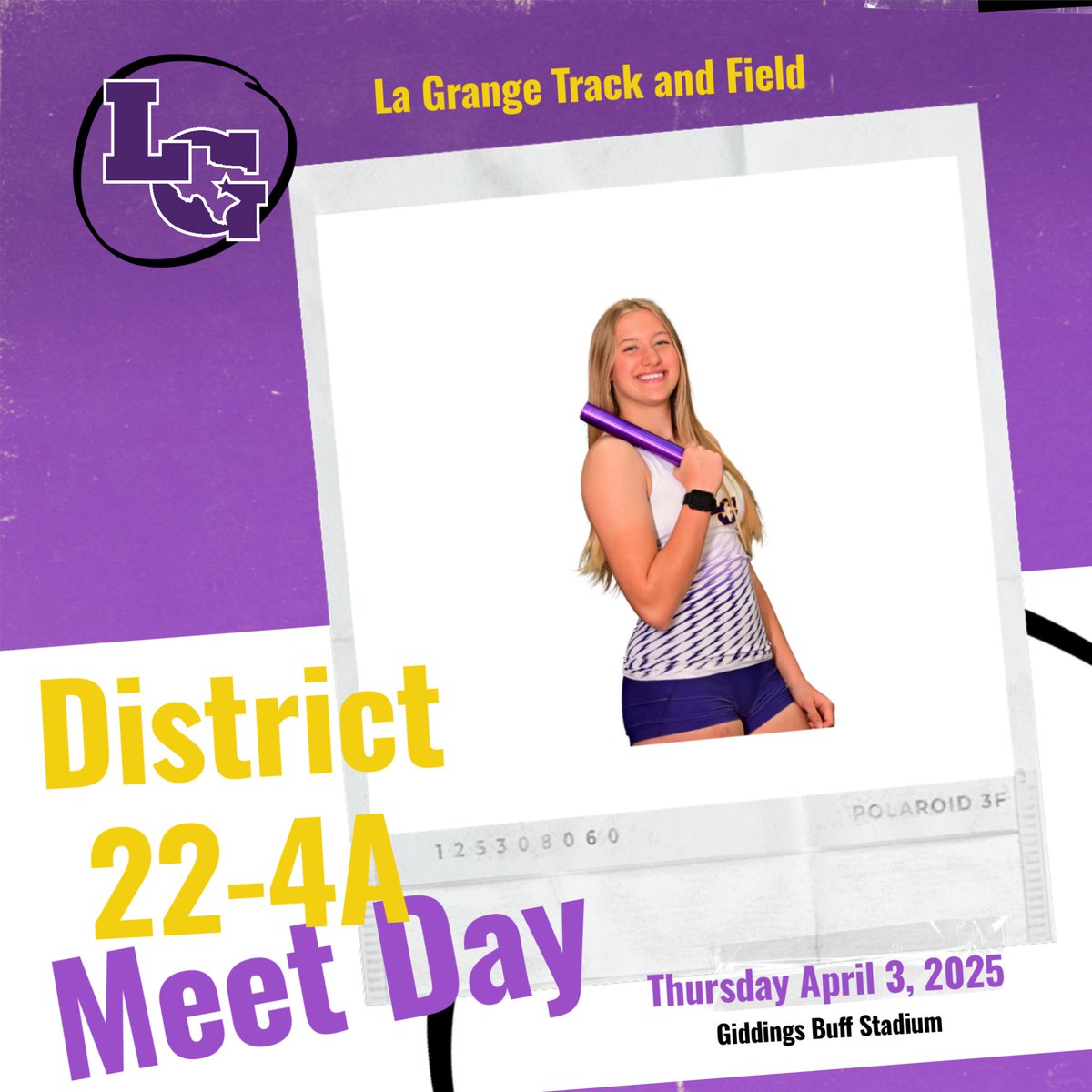 Day 2 District 22-4A Track Meet 
Running finals begin @ 6pm 
Let's Go La Grange Track! 

live results 
milesplit.live/meets/671848/e…