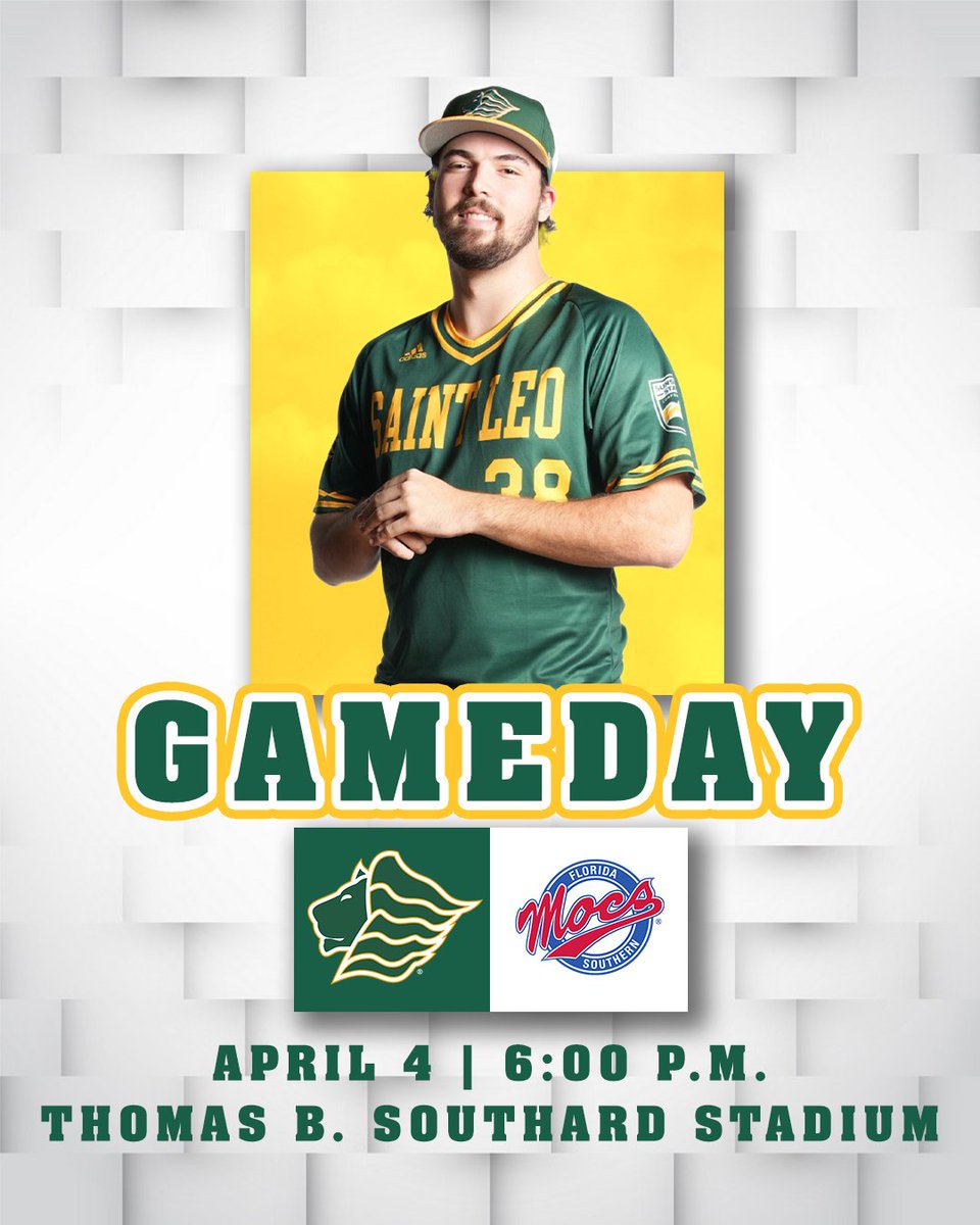 𝑮𝑨𝑴𝑬𝑫𝑨𝒀!

@saintleobase begins a three-game <a href="/D2SSC/">Sunshine State Conference</a> series with #6 Florida Southern tonight!
 
🆚 #6 Florida Southern
⏲️6:00 p.m.
📍 Thomas B. Southard Stadium
📽️bit.ly/4eesHme
📊bit.ly/2MGCgCk
🎟️bit.ly/4gePLmY

#GOLIONS 🦁 | #SAINTLEO1PRIDE 🦁