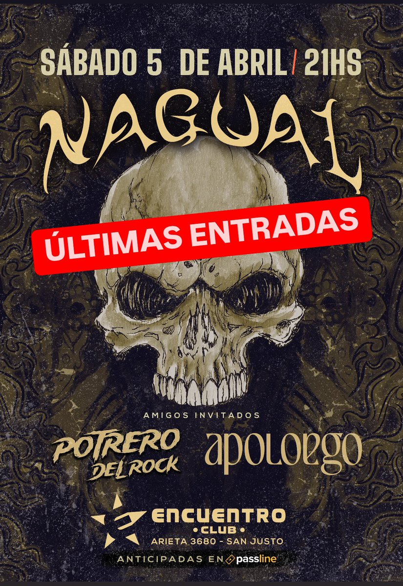 ‼️ÚLTIMAS ENTRADAS‼️ Este sábado Nagual en San Justo!! 🎶