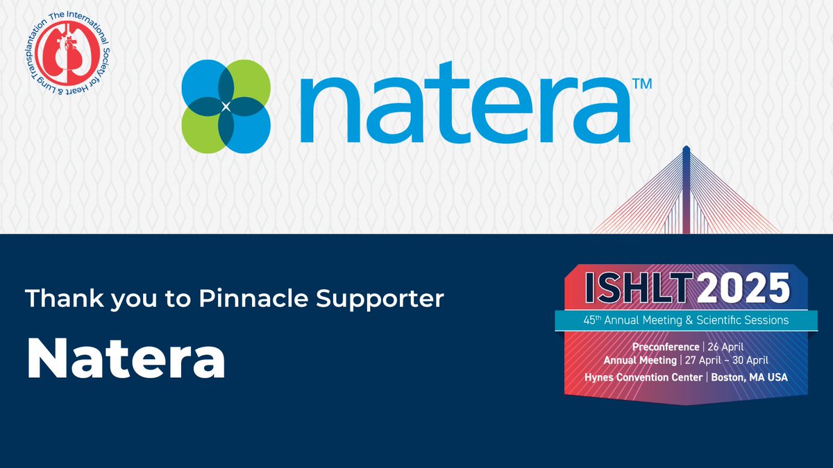 The ISHLT (@ishlt) on Twitter photo Thank you to <a href="/NateraNeph/">Natera Organ Health</a> for their generous support! Partners like Natera make the #ISHLT2025 Annual Meeting possible. See Natera on-site in Boston at booth 401. Thank you to <a href="/NateraNeph/">Natera Organ Health</a> for their generous support! Partners like Natera make the #ISHLT2025 Annual Meeting possible. See Natera on-site in Boston at booth 401.