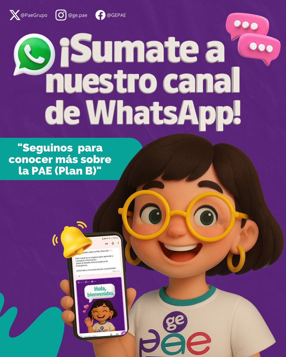 💬 ¡Sumate a nuestro canal de WhatsApp!
Ahora estamos más cerca de vos para que te informes sobre la PAE (Plan B) y conozcas todo sobre métodos anticonceptivos de emergencia en Honduras.
🔗 Sumate hoy: whatsapp.com/channel/0029Vb…

🔔 Recordá activar las notificaciones.

#PAEParaTodas