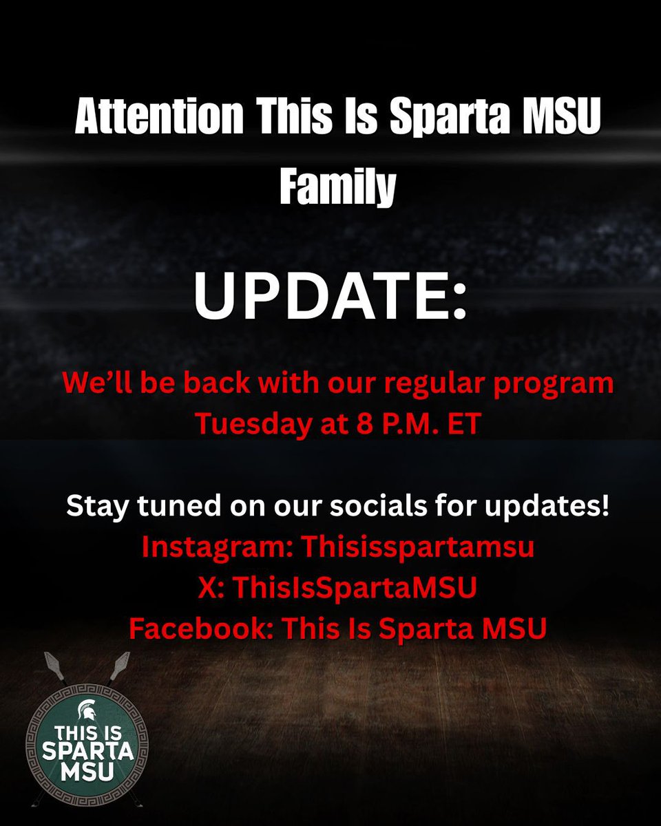 Wassup TISMSU fam! 

Tonight we will not have a show, but don’t worry we’ll be back with our regular scheduled program next Tuesday, April 8th. 

We hope to see all of you guys then! 👌🏾💚🤍