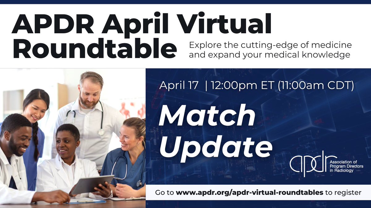 The APDR (@theapdr) on Twitter photo All #RadPDs, #RadAPDs, #RadPCs & other <a href="/theAPDR/">The APDR</a> members!
Mark your calendar for our April Virtual Roundtable โ April 17, 12 PM ET on Zoom.
Sign up at bit.ly/3uFHghM
#AARad #APDR #radiology #RadEd #MedEd #research All #RadPDs, #RadAPDs, #RadPCs & other <a href="/theAPDR/">The APDR</a> members!
Mark your calendar for our April Virtual Roundtable โ April 17, 12 PM ET on Zoom.
Sign up at bit.ly/3uFHghM
#AARad #APDR #radiology #RadEd #MedEd #research