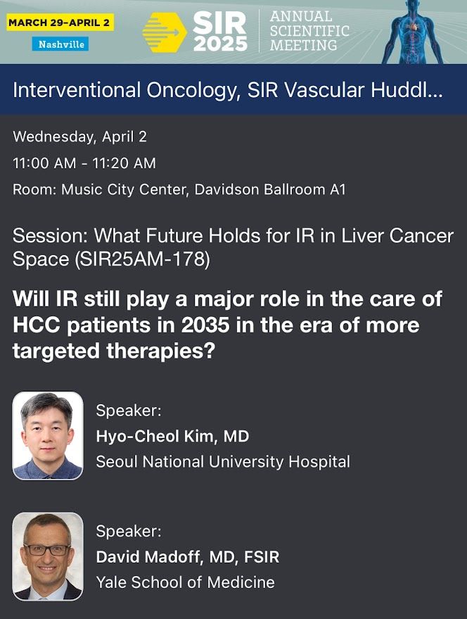David C. Madoff, MD (@dcmadoff) on Twitter photo Had a stimulating debate yesterday at #SIR25NASH on the future of IR in #livercancer. Engaged in a discussion with Dr. Hyo-Cheol Kim from <a href="/snuh_official/">Seoul National University Hospital</a> about the role of IR in caring for #HCC patients in 2035 amidst evolving targeted therapies. Presented the "con" argument, Had a stimulating debate yesterday at #SIR25NASH on the future of IR in #livercancer. Engaged in a discussion with Dr. Hyo-Cheol Kim from <a href="/snuh_official/">Seoul National University Hospital</a> about the role of IR in caring for #HCC patients in 2035 amidst evolving targeted therapies. Presented the "con" argument,