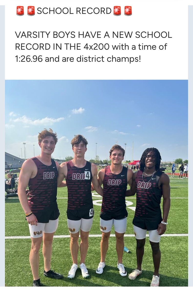 Nick Tyndall (@nicktyndall25) on Twitter photo Closing out the district meet with 1st place in the 4x200 and a new school record‼️Area next!!✅ <a href="/Coach_JJohnson/">Jason Johnson</a> <a href="/AngeloStateFB/">Angelo State Football</a> <a href="/Cooper_Reid4/">Cooper Reid</a> <a href="/MerrikBloomgren/">Merrik Bloomgren</a> <a href="/TheJacksonMills/">Jackson Mills</a> Closing out the district meet with 1st place in the 4x200 and a new school record‼️Area next!!✅ <a href="/Coach_JJohnson/">Jason Johnson</a> <a href="/AngeloStateFB/">Angelo State Football</a> <a href="/Cooper_Reid4/">Cooper Reid</a> <a href="/MerrikBloomgren/">Merrik Bloomgren</a> <a href="/TheJacksonMills/">Jackson Mills</a>