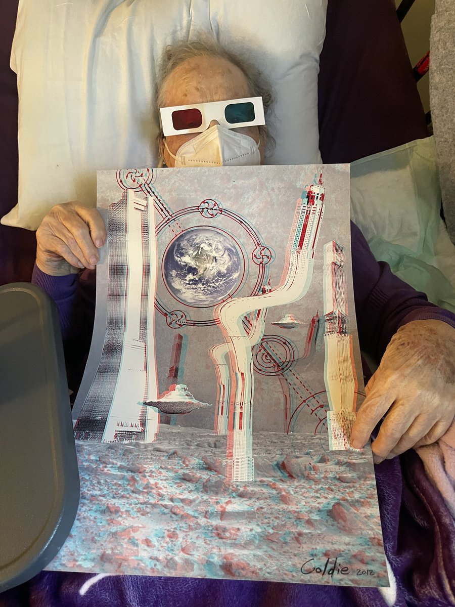 Visited with my good friend who is 103 years young who inspired me w UFO books that elements became early 3D works. This print she has collected since 2012 and told me it’s not for sale.
