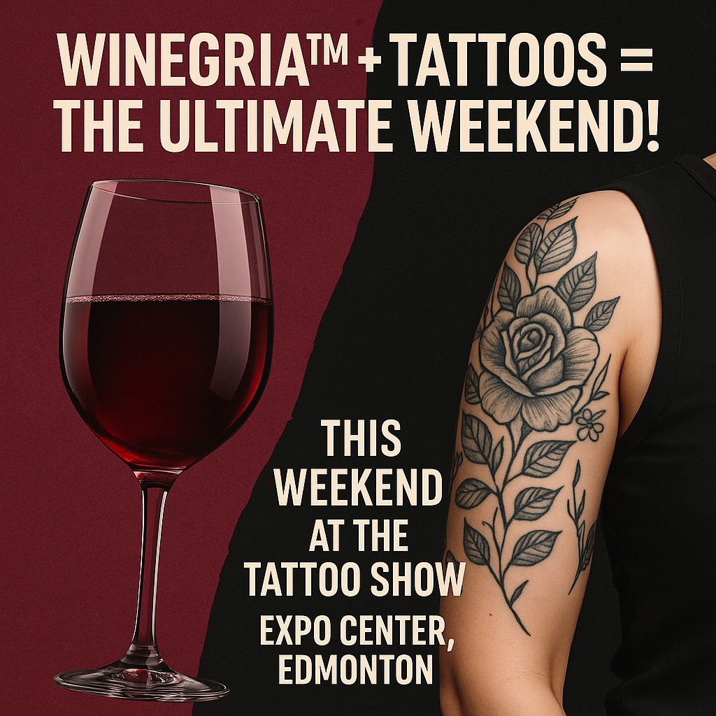 HKWinery's tweet photo. 🍷✨ Winegria™ + Tattoos = The Ultimate Weekend! ✨🖤

This weekend, we’re bringing the perfect blend of bold flavors and bold art! Join us at the Tattoo Show at the Expo Center in Edmonton, where the ink flows and the wine flows even better 🍇🥂

#Winegria #WineAndTattoo https://t.co/SzVMu5FAac