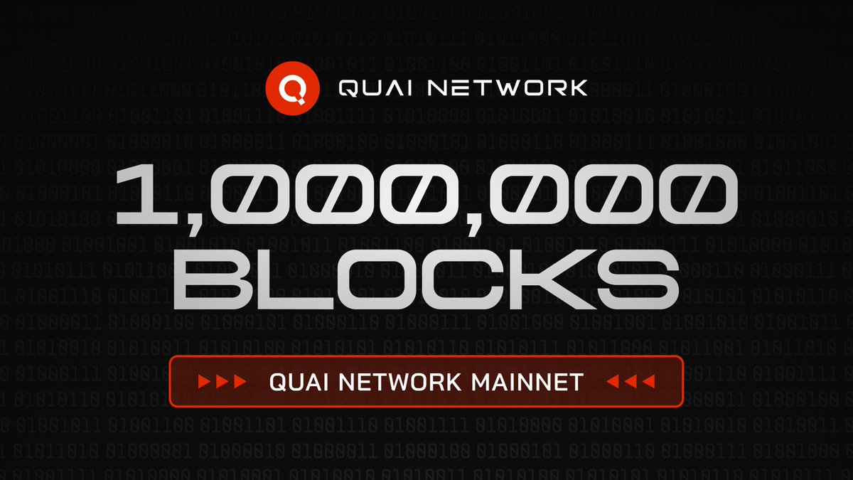 🎂 1,000,000 BLOCKS ON QUAI MAINNET 🎂

We just hit a major milestone on Quai Network!

That’s 1,000,000 blocks produced by GPU miners all across the world powering the world's most scalable PoW blockchain ⚡

(and the soon the Energy Dollar!)

🔢 10.6M+ Transactions
👛 53K+